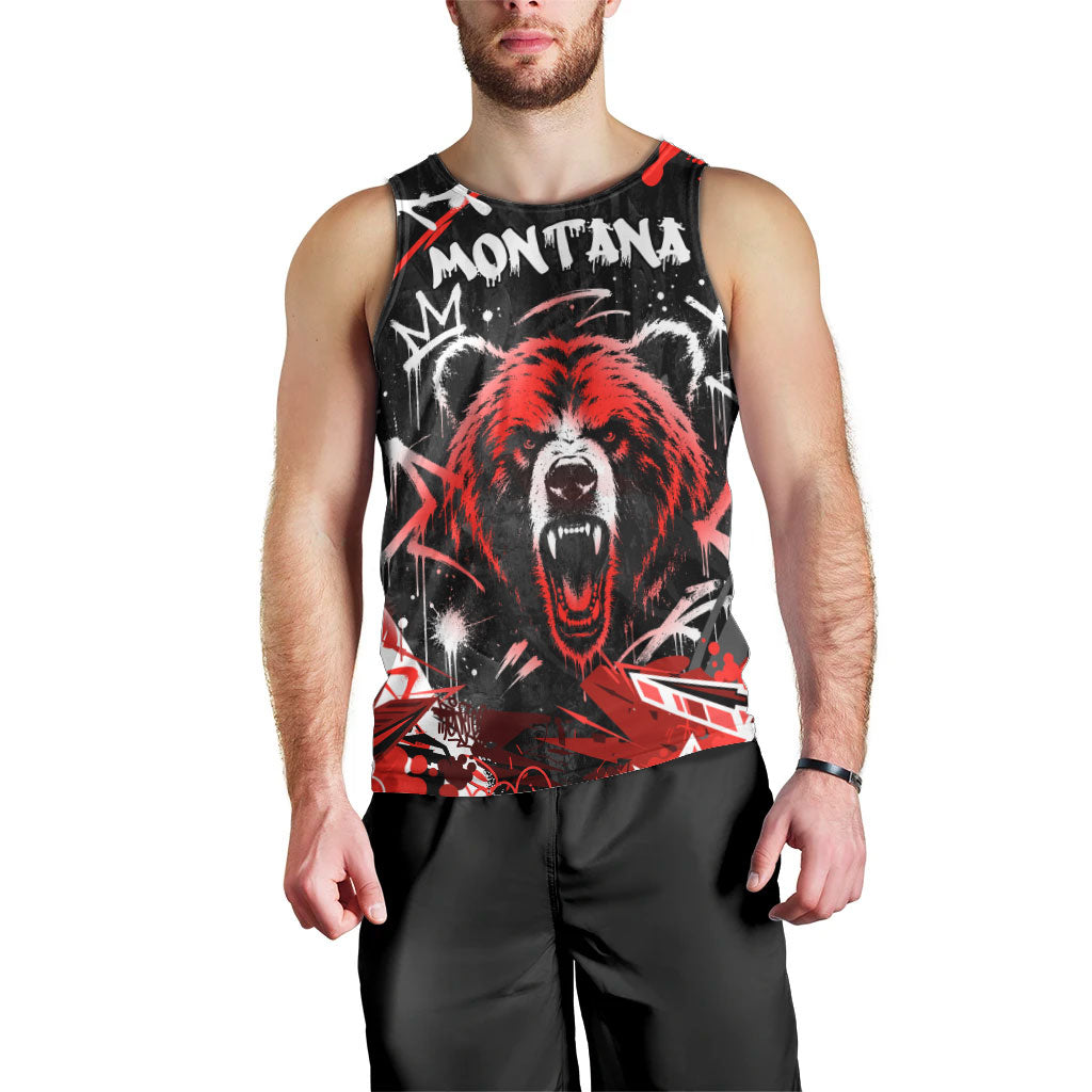 Personalized Montana Grizzly Bear and Bison Men Tank Top Urban Graffiti Grunge Paint Splatter