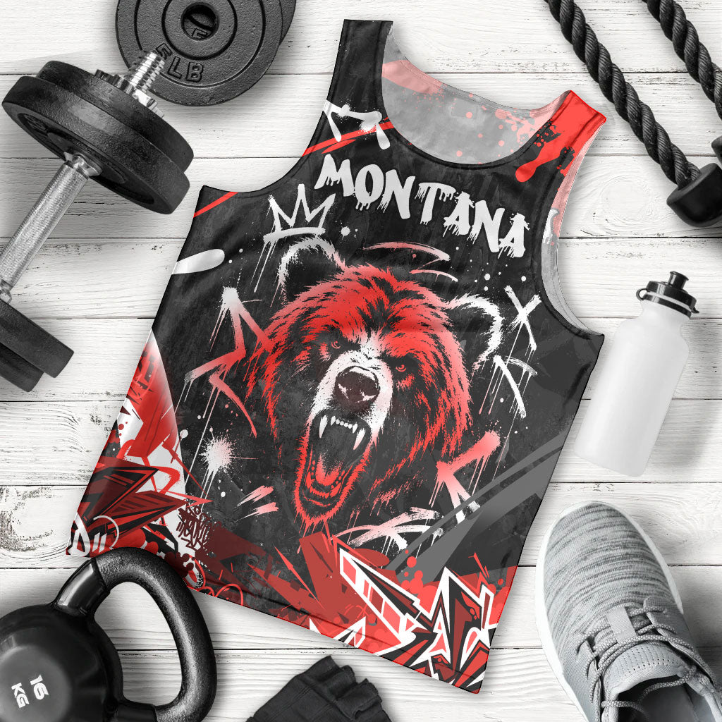 Personalized Montana Grizzly Bear and Bison Men Tank Top Urban Graffiti Grunge Paint Splatter