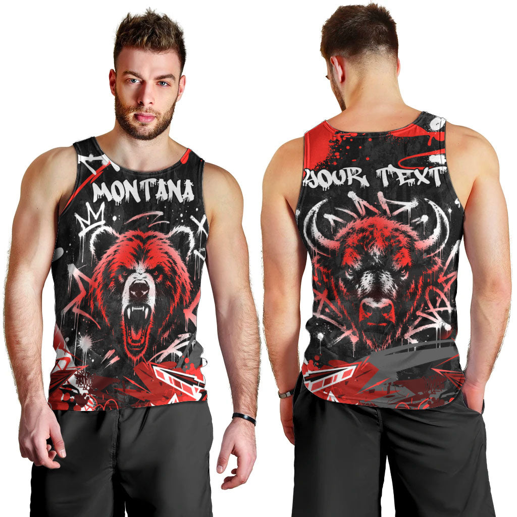 Personalized Montana Grizzly Bear and Bison Men Tank Top Urban Graffiti Grunge Paint Splatter