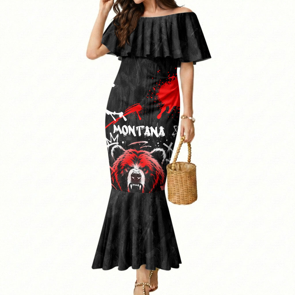 Personalized Montana Grizzly Bear and Bison Mermaid Dress Urban Graffiti Grunge Paint Splatter