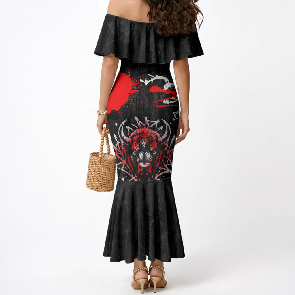 Personalized Montana Grizzly Bear and Bison Mermaid Dress Urban Graffiti Grunge Paint Splatter