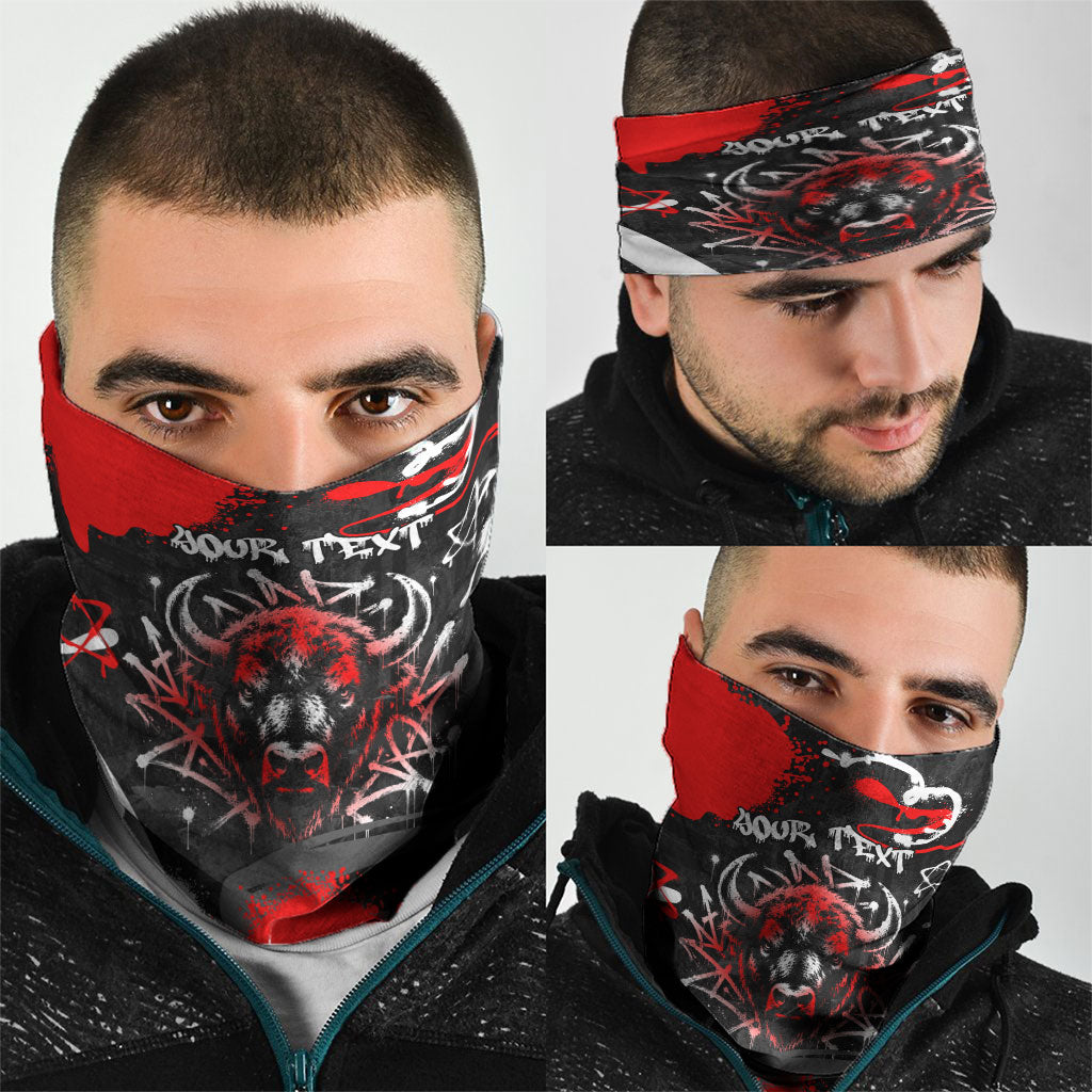 Personalized Montana Grizzly Bear and Bison Neck Gaiter Urban Graffiti Grunge Paint Splatter