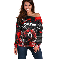 Personalized Montana Grizzly Bear and Bison Off Shoulder Sweater Urban Graffiti Grunge Paint Splatter
