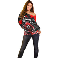 Personalized Montana Grizzly Bear and Bison Off Shoulder Sweater Urban Graffiti Grunge Paint Splatter