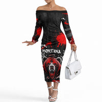 Personalized Montana Grizzly Bear and Bison Off The Shoulder Long Sleeve Dress Urban Graffiti Grunge Paint Splatter