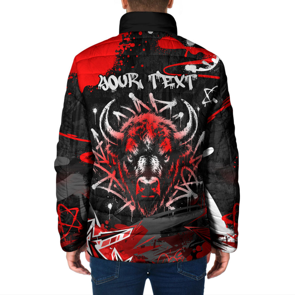 Personalized Montana Grizzly Bear and Bison Padded Jacket Urban Graffiti Grunge Paint Splatter