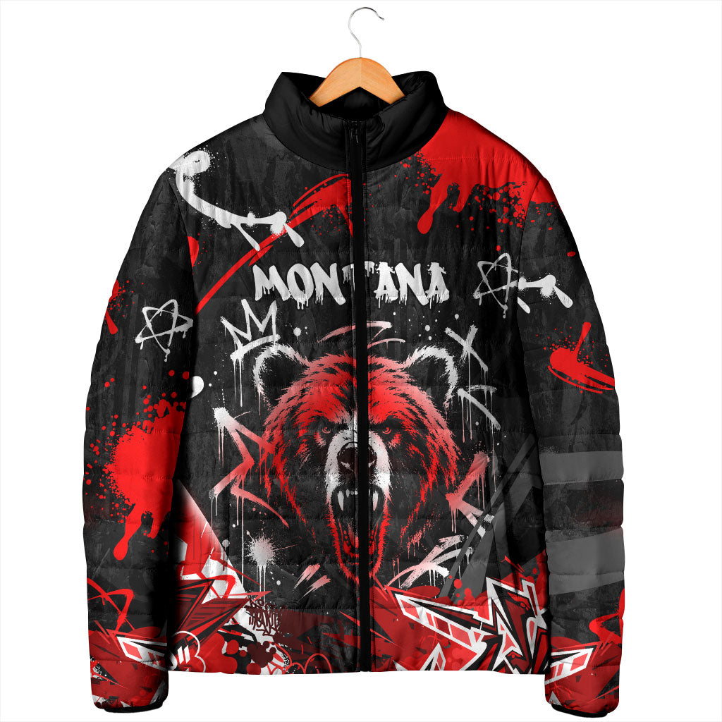 Personalized Montana Grizzly Bear and Bison Padded Jacket Urban Graffiti Grunge Paint Splatter