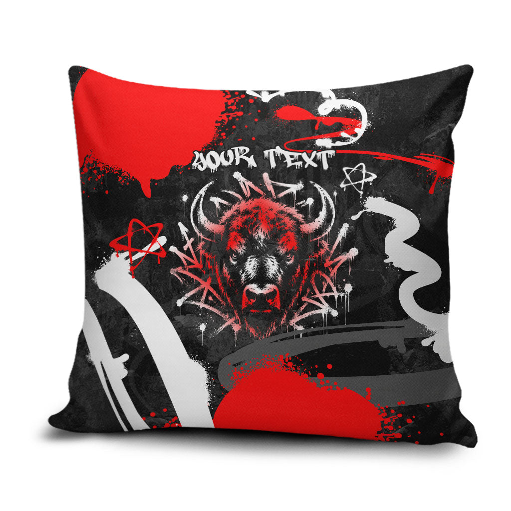Personalized Montana Grizzly Bear and Bison Pillow Cover Urban Graffiti Grunge Paint Splatter