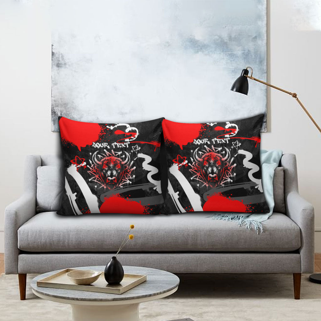 Personalized Montana Grizzly Bear and Bison Pillow Cover Urban Graffiti Grunge Paint Splatter