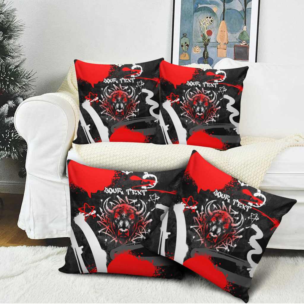 Personalized Montana Grizzly Bear and Bison Pillow Cover Urban Graffiti Grunge Paint Splatter
