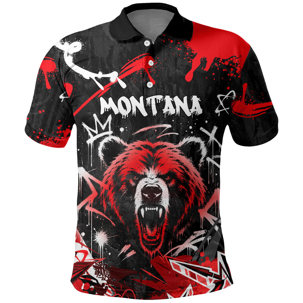 Personalized Montana Grizzly Bear and Bison Polo Shirt Urban Graffiti Grunge Paint Splatter