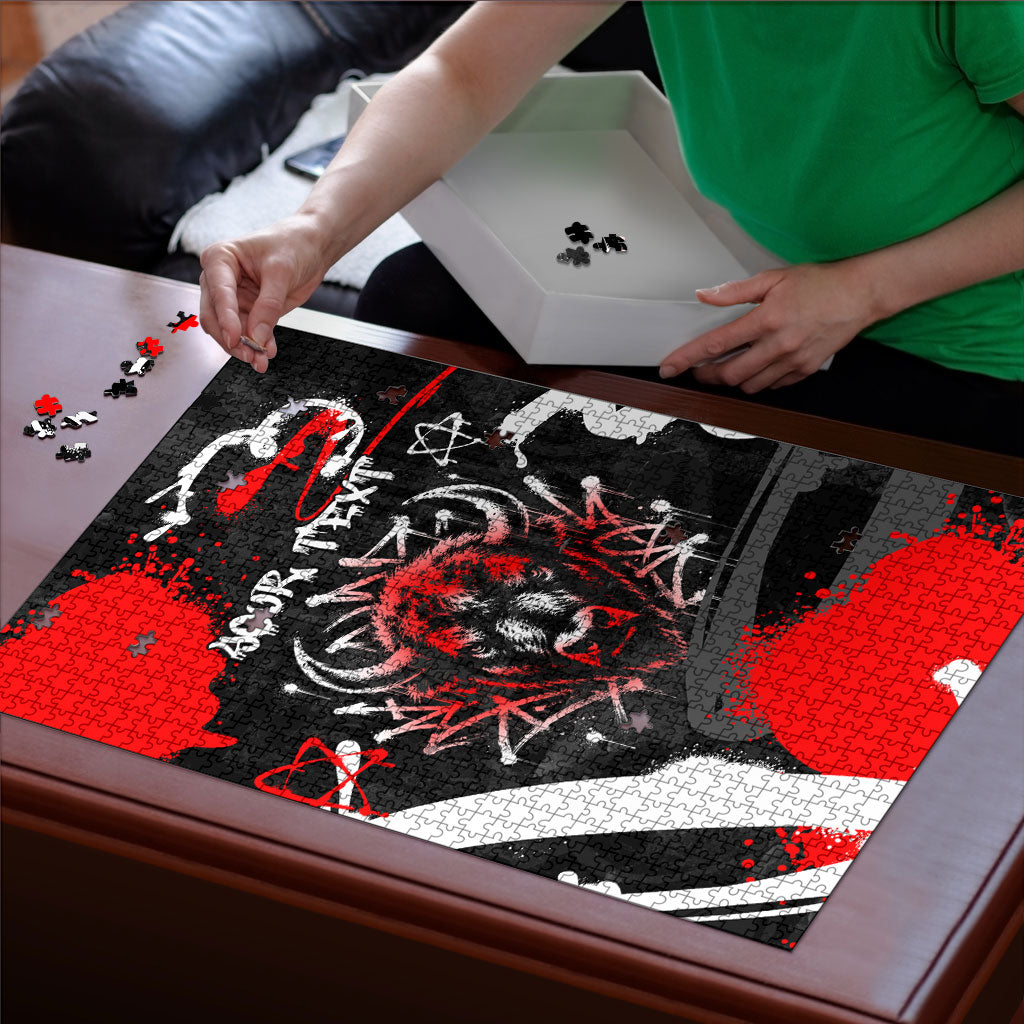 Personalized Montana Grizzly Bear and Bison Puzzle Urban Graffiti Grunge Paint Splatter