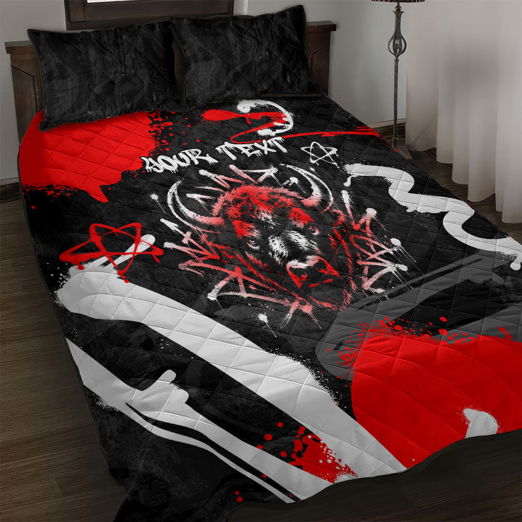 Personalized Montana Grizzly Bear and Bison Quilt Bed Set Urban Graffiti Grunge Paint Splatter