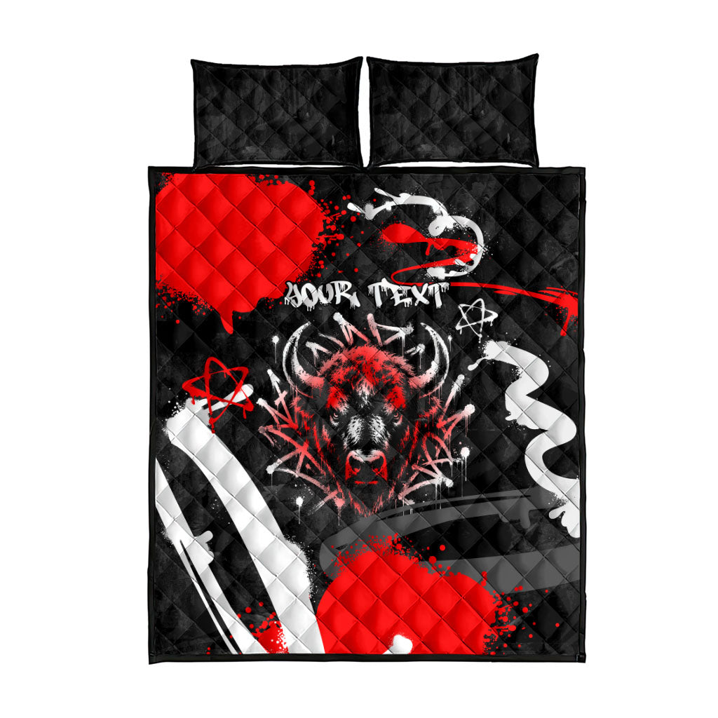 Personalized Montana Grizzly Bear and Bison Quilt Bed Set Urban Graffiti Grunge Paint Splatter