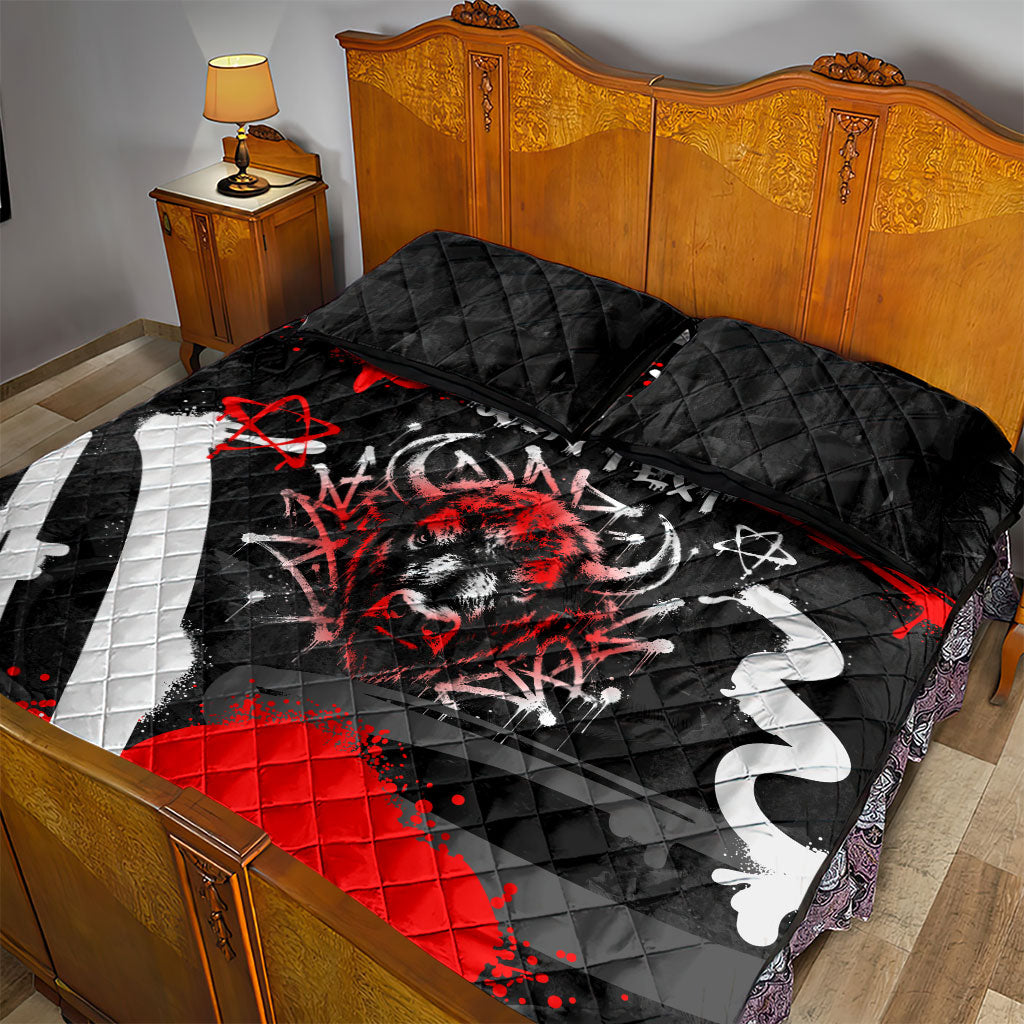 Personalized Montana Grizzly Bear and Bison Quilt Bed Set Urban Graffiti Grunge Paint Splatter