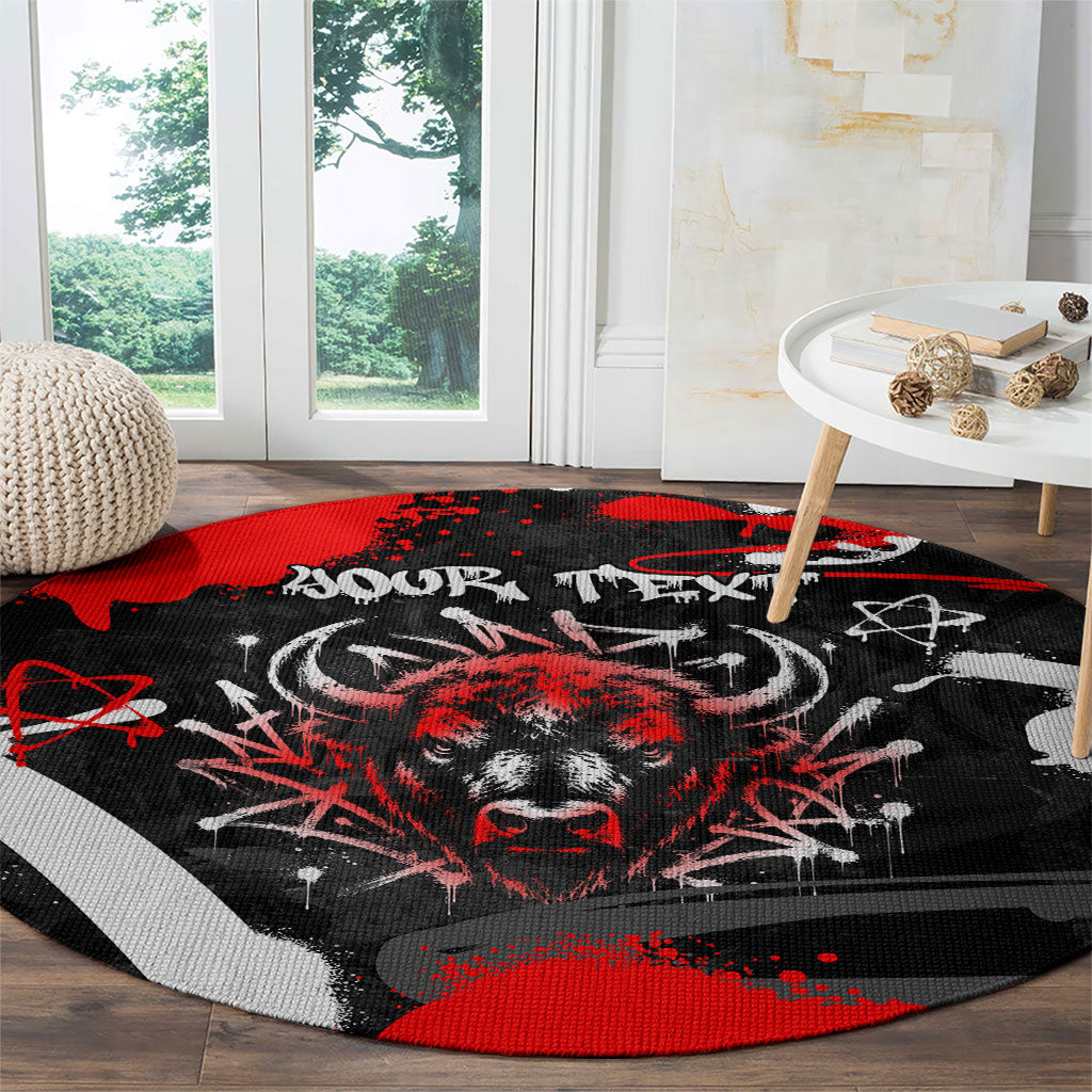 Personalized Montana Grizzly Bear and Bison Round Carpet Urban Graffiti Grunge Paint Splatter