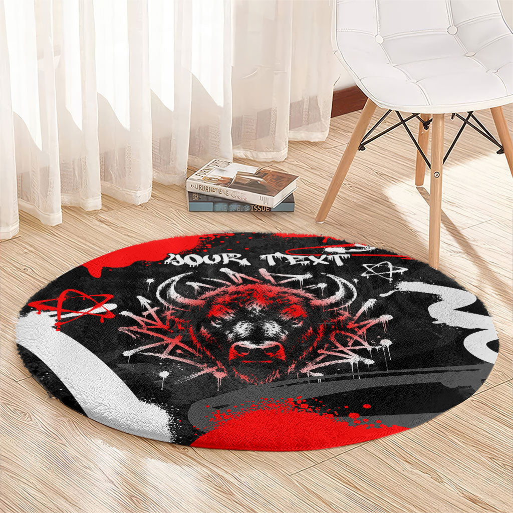 Personalized Montana Grizzly Bear and Bison Round Carpet Urban Graffiti Grunge Paint Splatter