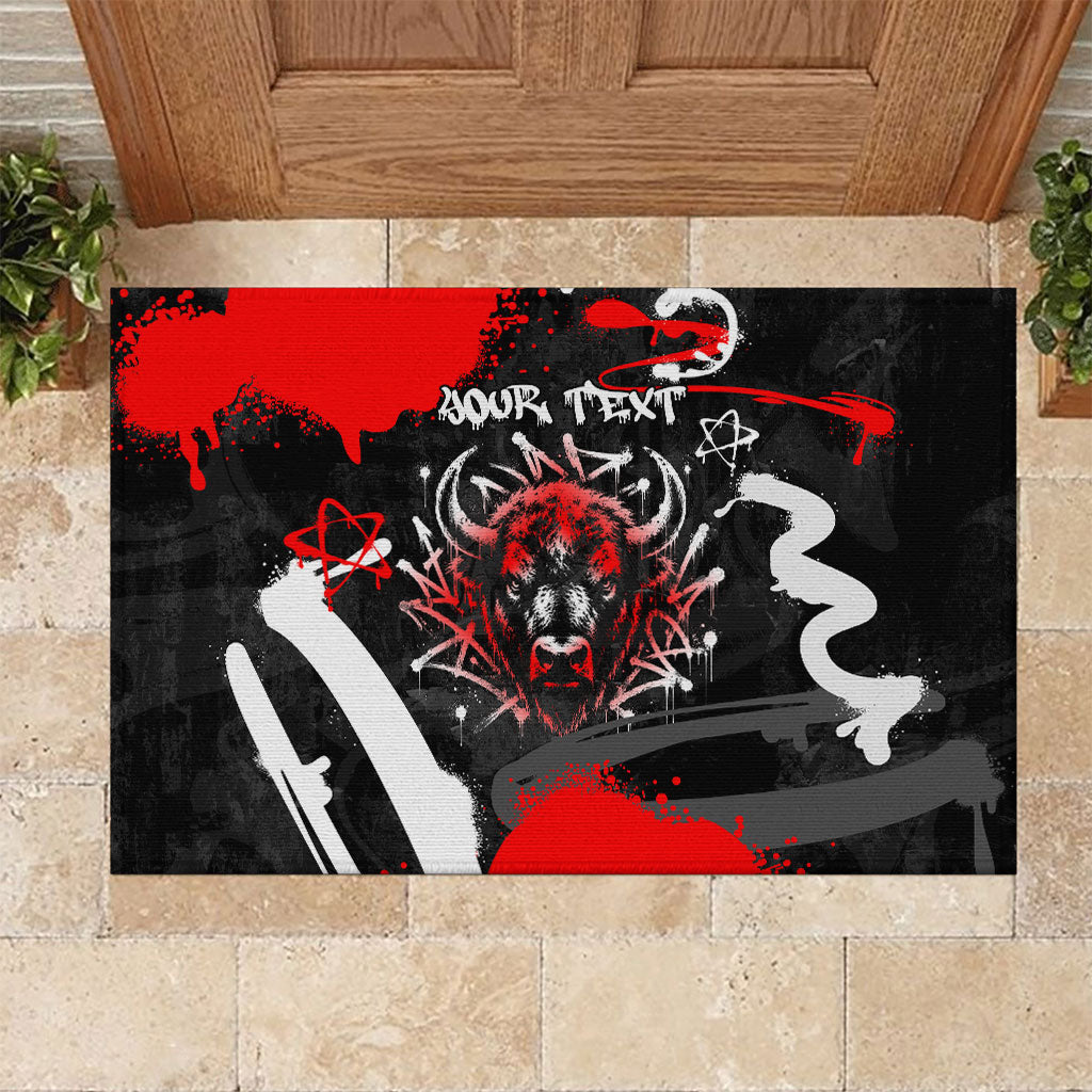 Personalized Montana Grizzly Bear and Bison Rubber Doormat Urban Graffiti Grunge Paint Splatter