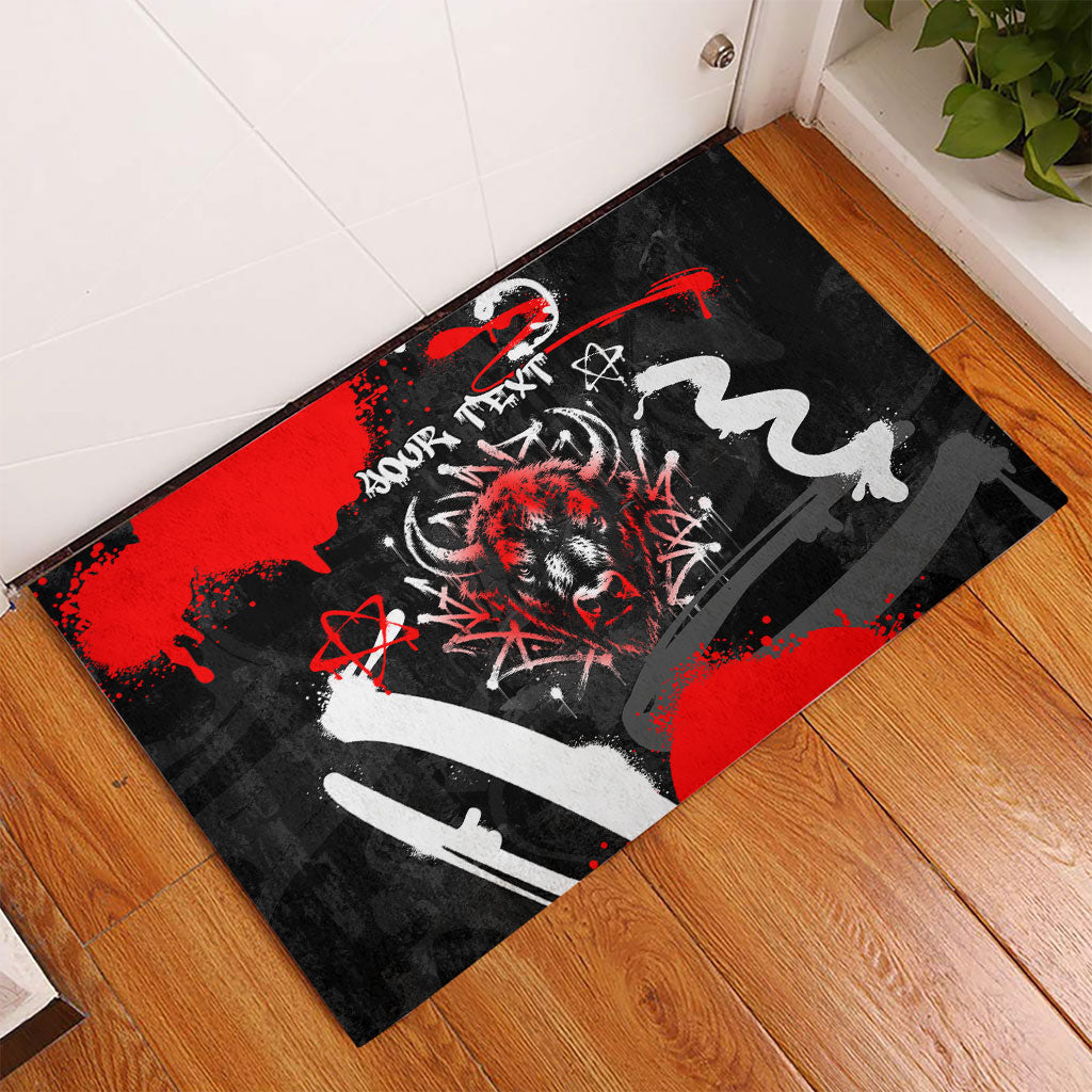 Personalized Montana Grizzly Bear and Bison Rubber Doormat Urban Graffiti Grunge Paint Splatter