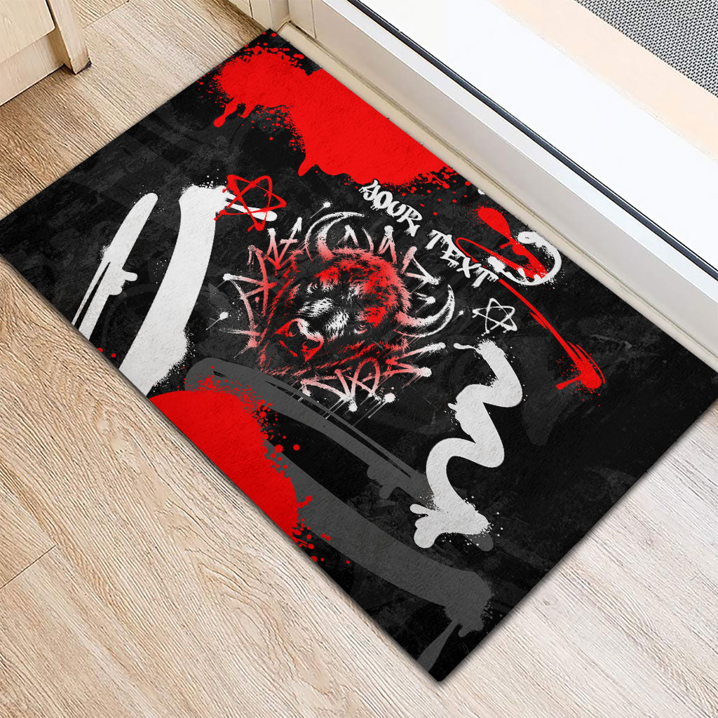 Personalized Montana Grizzly Bear and Bison Rubber Doormat Urban Graffiti Grunge Paint Splatter