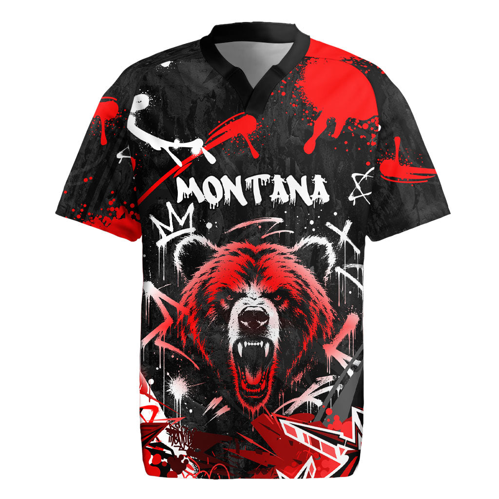 Personalized Montana Grizzly Bear and Bison Rugby Jersey Urban Graffiti Grunge Paint Splatter