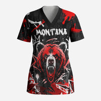 Personalized Montana Grizzly Bear and Bison Scrub Top Urban Graffiti Grunge Paint Splatter