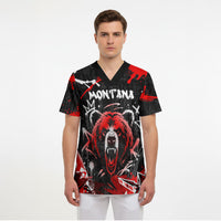 Personalized Montana Grizzly Bear and Bison Scrub Top Urban Graffiti Grunge Paint Splatter