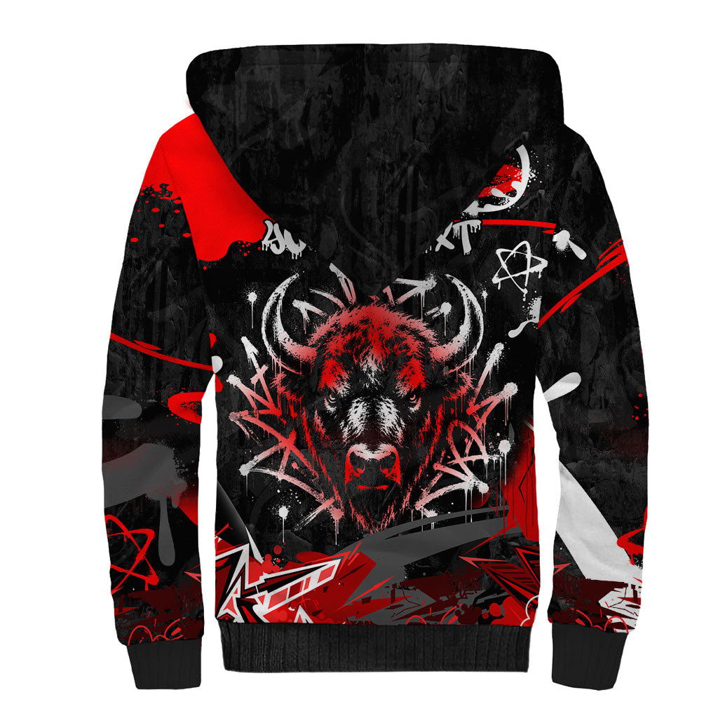 Personalized Montana Grizzly Bear and Bison Sherpa Hoodie Urban Graffiti Grunge Paint Splatter