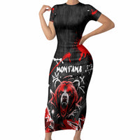 Personalized Montana Grizzly Bear and Bison Short Sleeve Bodycon Dress Urban Graffiti Grunge Paint Splatter