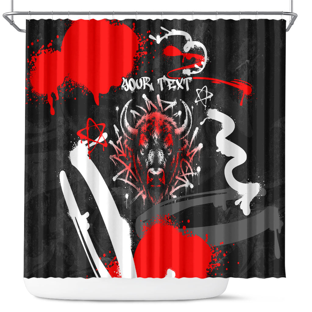 Personalized Montana Grizzly Bear and Bison Shower Curtain Urban Graffiti Grunge Paint Splatter