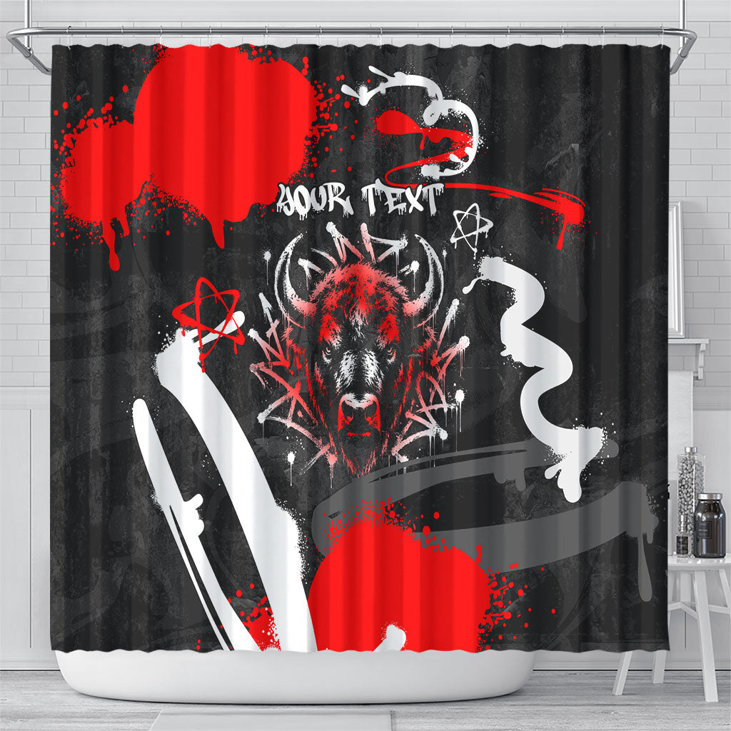 Personalized Montana Grizzly Bear and Bison Shower Curtain Urban Graffiti Grunge Paint Splatter