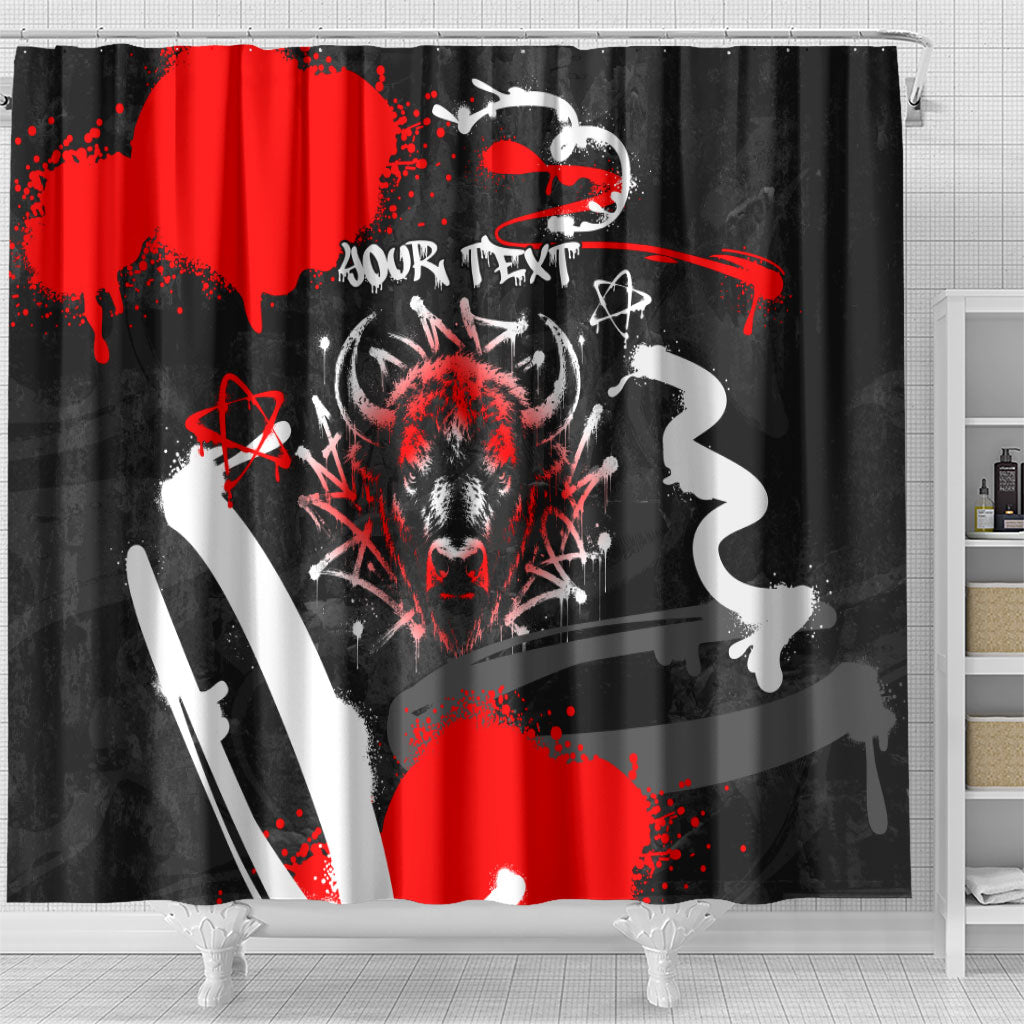 Personalized Montana Grizzly Bear and Bison Shower Curtain Urban Graffiti Grunge Paint Splatter