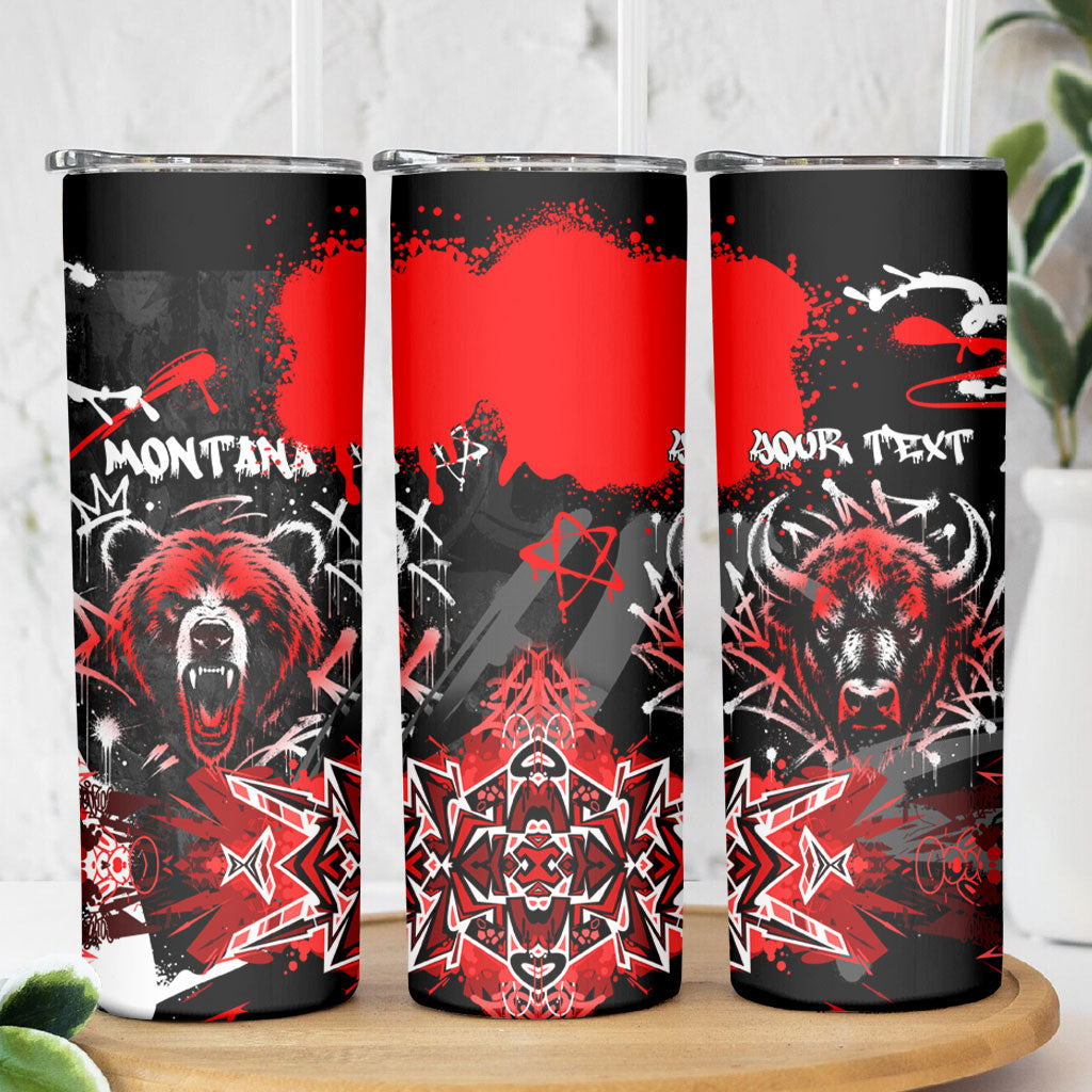 Personalized Montana Grizzly Bear and Bison Skinny Tumbler Urban Graffiti Grunge Paint Splatter