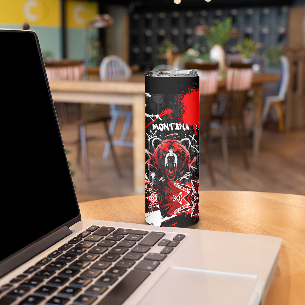 Personalized Montana Grizzly Bear and Bison Skinny Tumbler Urban Graffiti Grunge Paint Splatter