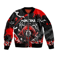 Personalized Montana Grizzly Bear and Bison Sleeve Zip Bomber Jacket Urban Graffiti Grunge Paint Splatter