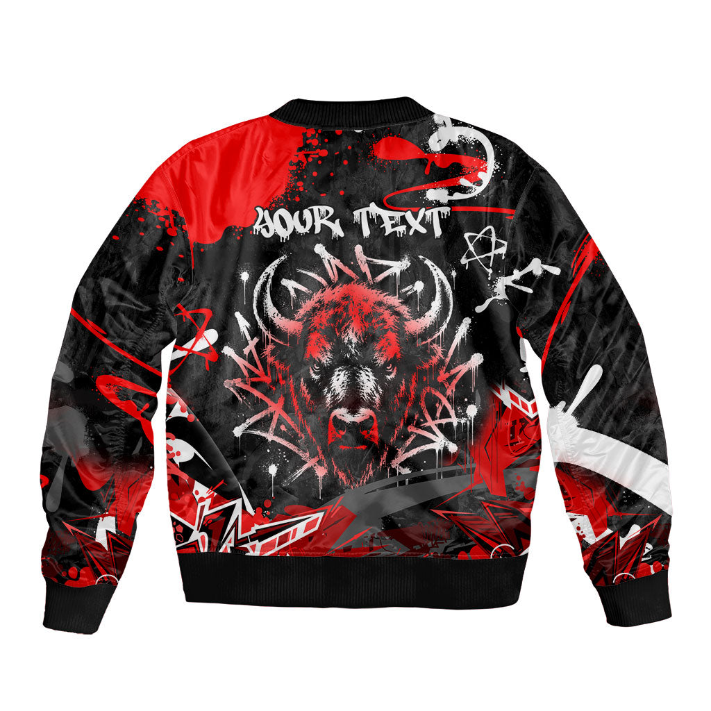 Personalized Montana Grizzly Bear and Bison Sleeve Zip Bomber Jacket Urban Graffiti Grunge Paint Splatter