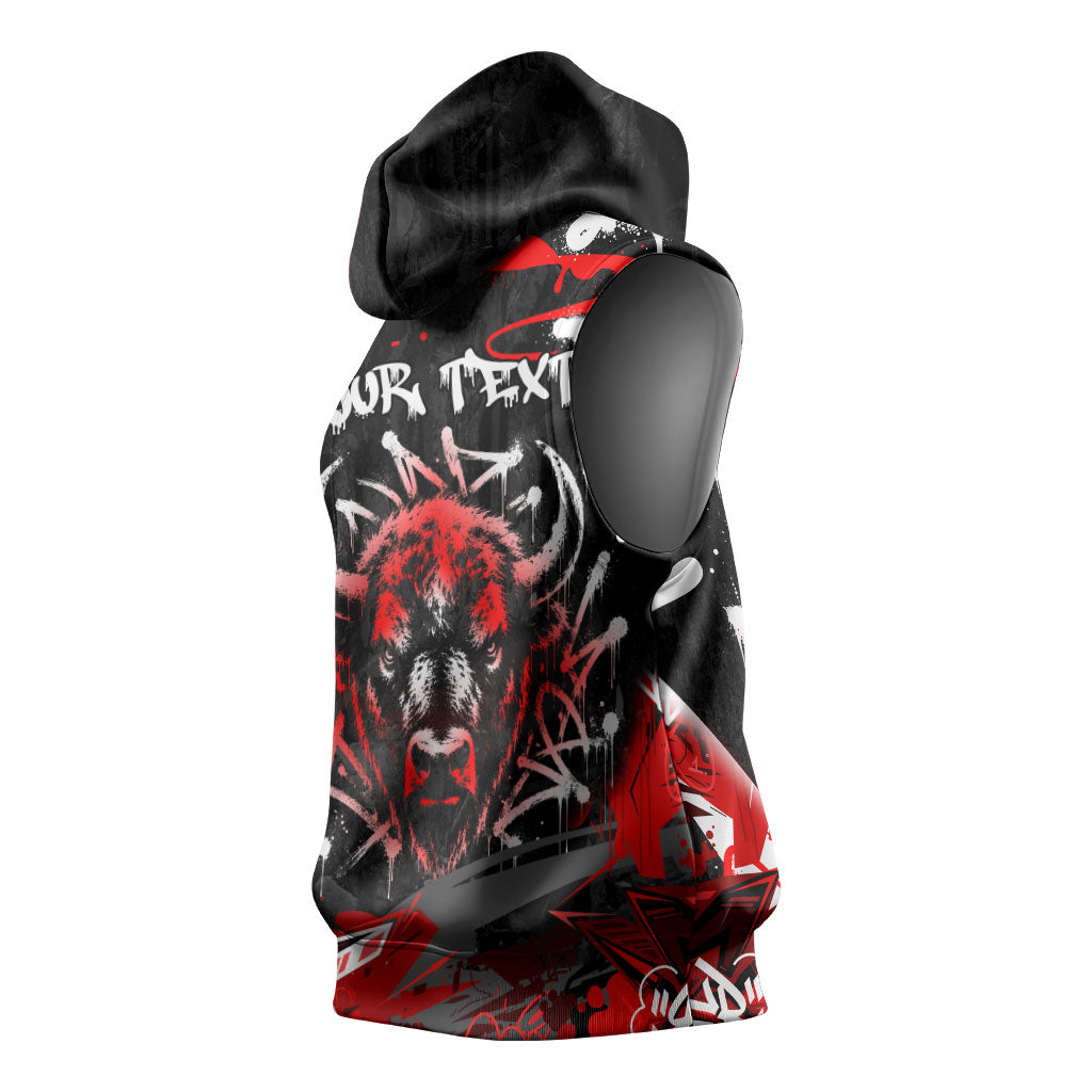 Personalized Montana Grizzly Bear and Bison Sleeveless Hoodie Urban Graffiti Grunge Paint Splatter