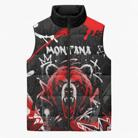 Personalized Montana Grizzly Bear and Bison Sleeveless Puffer Jacket Urban Graffiti Grunge Paint Splatter