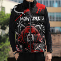 Personalized Montana Grizzly Bear and Bison Sleeveless Puffer Jacket Urban Graffiti Grunge Paint Splatter
