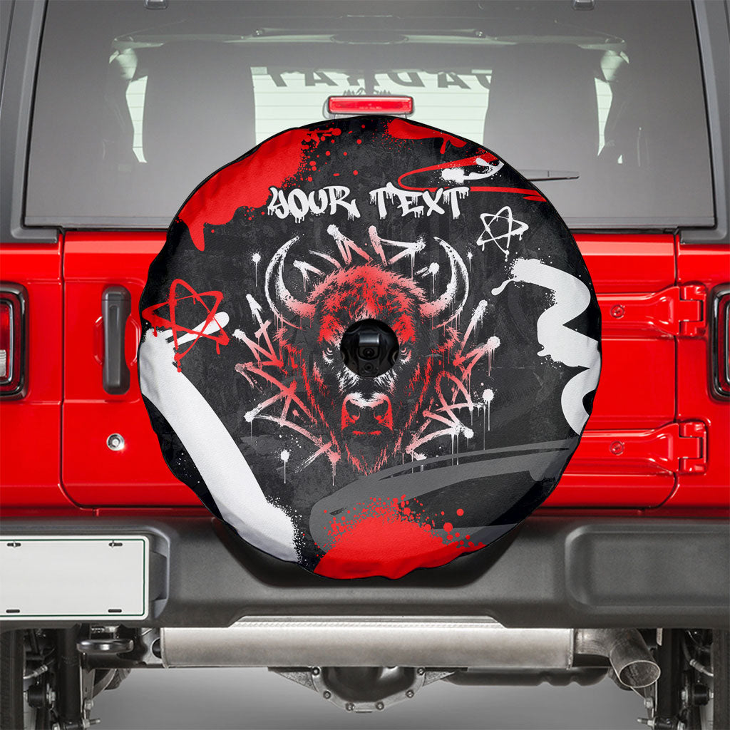 Personalized Montana Grizzly Bear and Bison Spare Tire Cover Urban Graffiti Grunge Paint Splatter