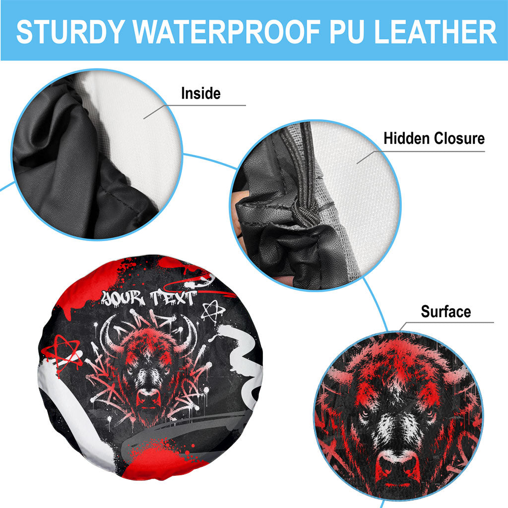 Personalized Montana Grizzly Bear and Bison Spare Tire Cover Urban Graffiti Grunge Paint Splatter