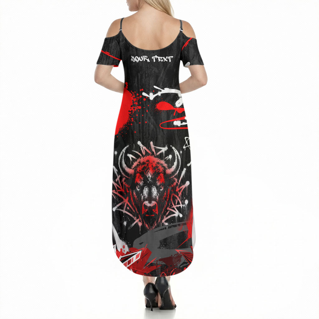 Personalized Montana Grizzly Bear and Bison Summer Maxi Dress Urban Graffiti Grunge Paint Splatter