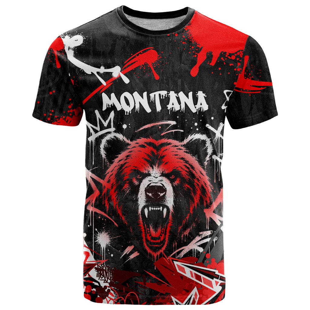 Personalized Montana Grizzly Bear and Bison T Shirt Urban Graffiti Grunge Paint Splatter