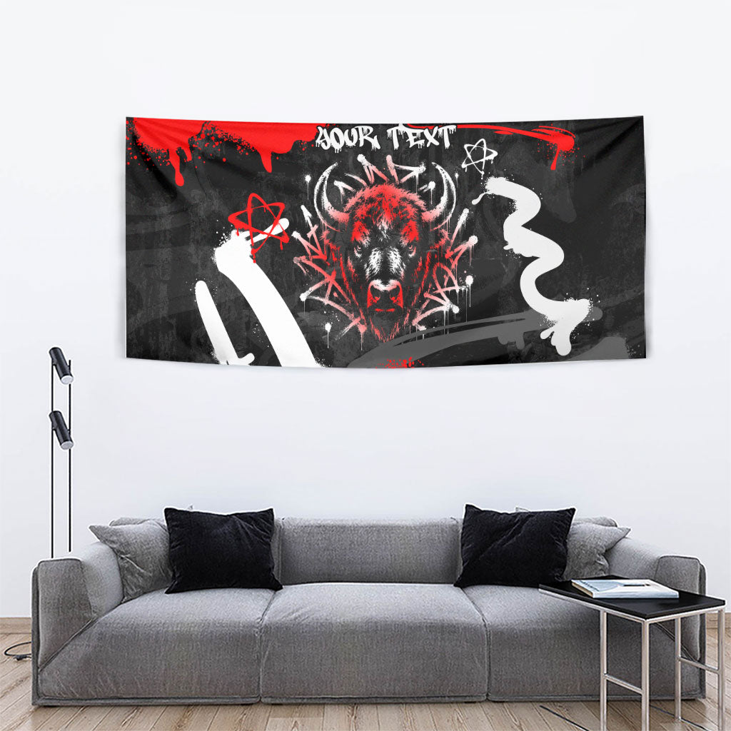 Personalized Montana Grizzly Bear and Bison Tapestry Urban Graffiti Grunge Paint Splatter
