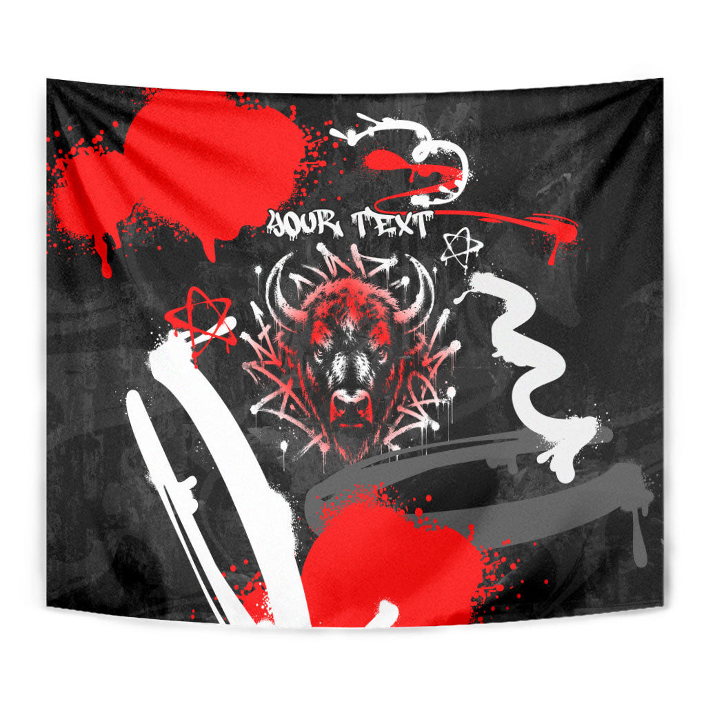 Personalized Montana Grizzly Bear and Bison Tapestry Urban Graffiti Grunge Paint Splatter
