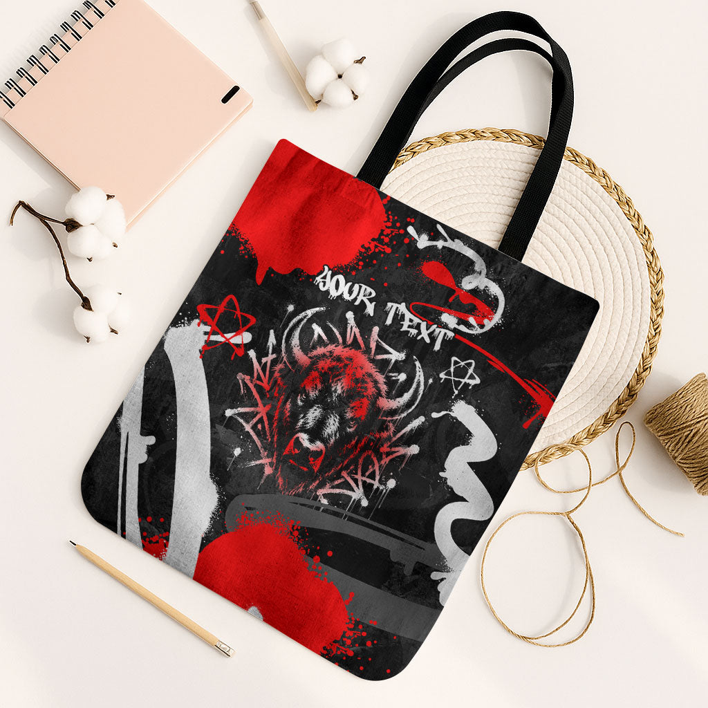 Personalized Montana Grizzly Bear and Bison Tote Bag Urban Graffiti Grunge Paint Splatter