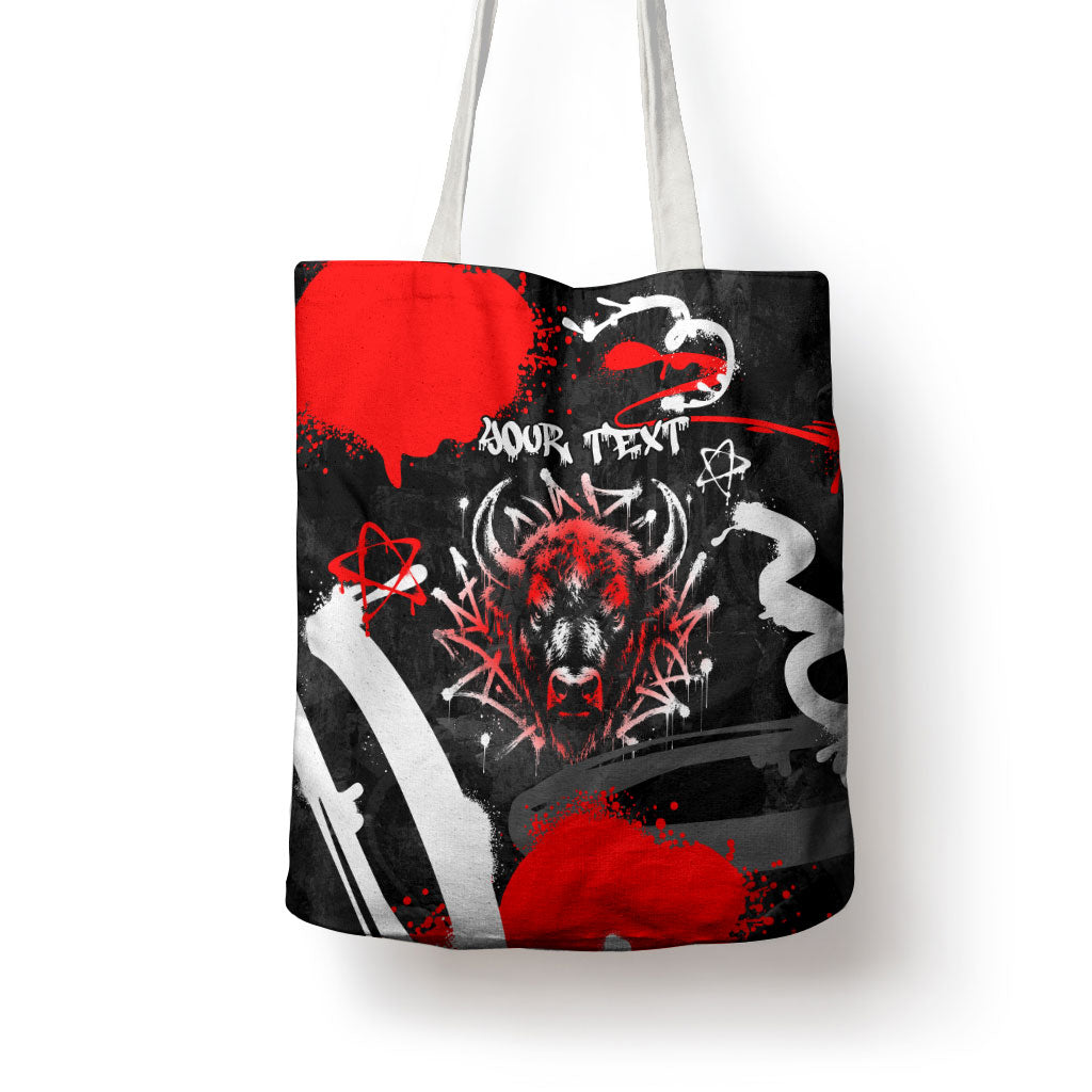Personalized Montana Grizzly Bear and Bison Tote Bag Urban Graffiti Grunge Paint Splatter