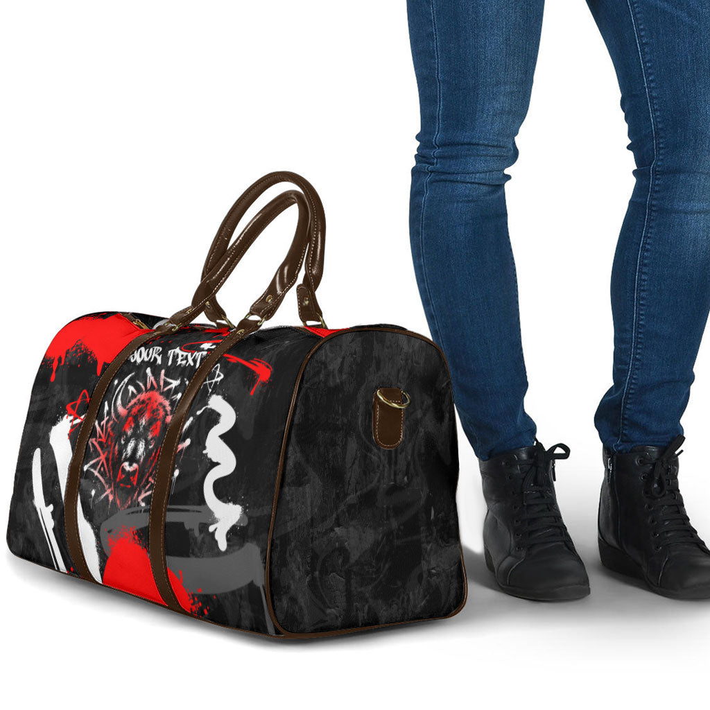 Personalized Montana Grizzly Bear and Bison Travel Bag Urban Graffiti Grunge Paint Splatter
