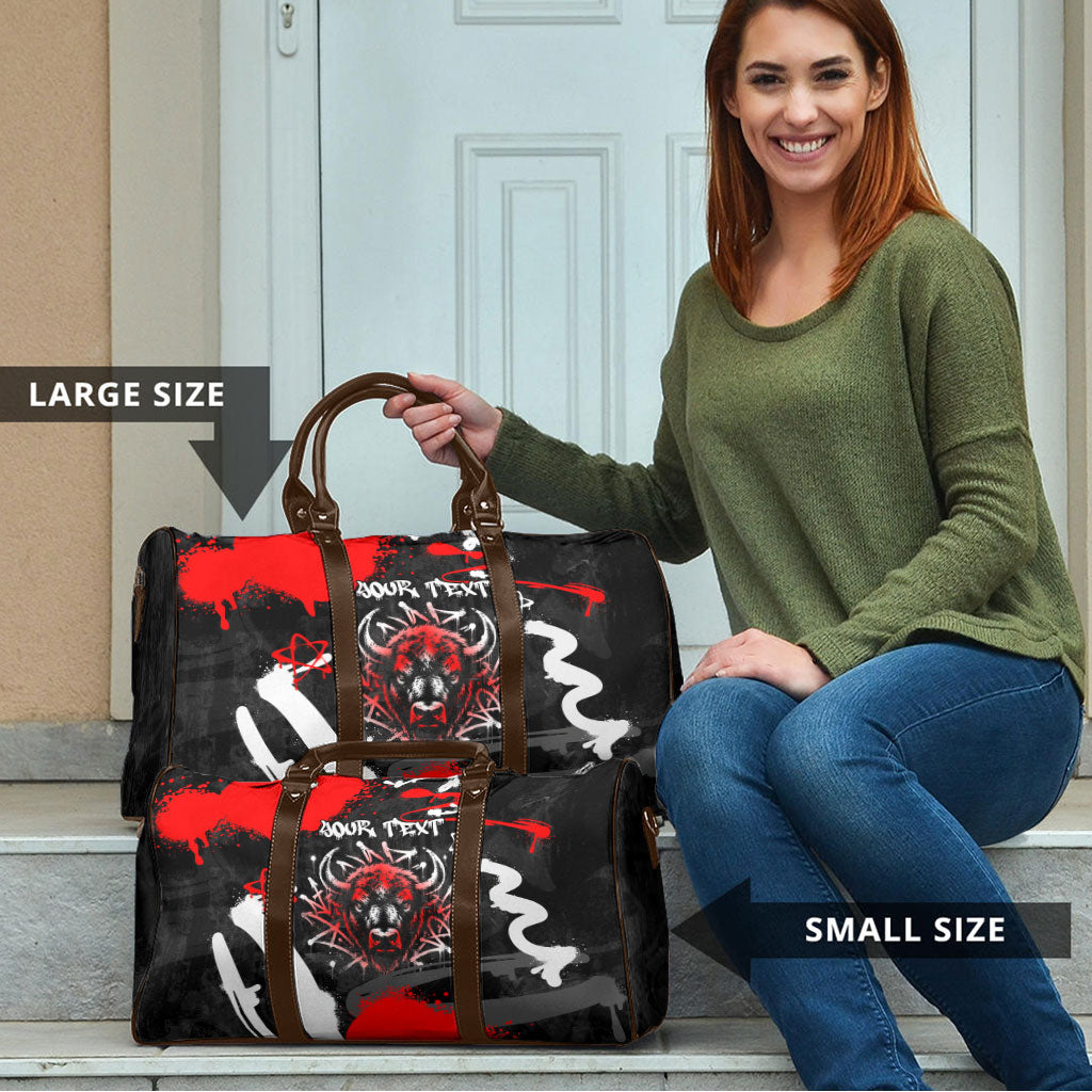 Personalized Montana Grizzly Bear and Bison Travel Bag Urban Graffiti Grunge Paint Splatter