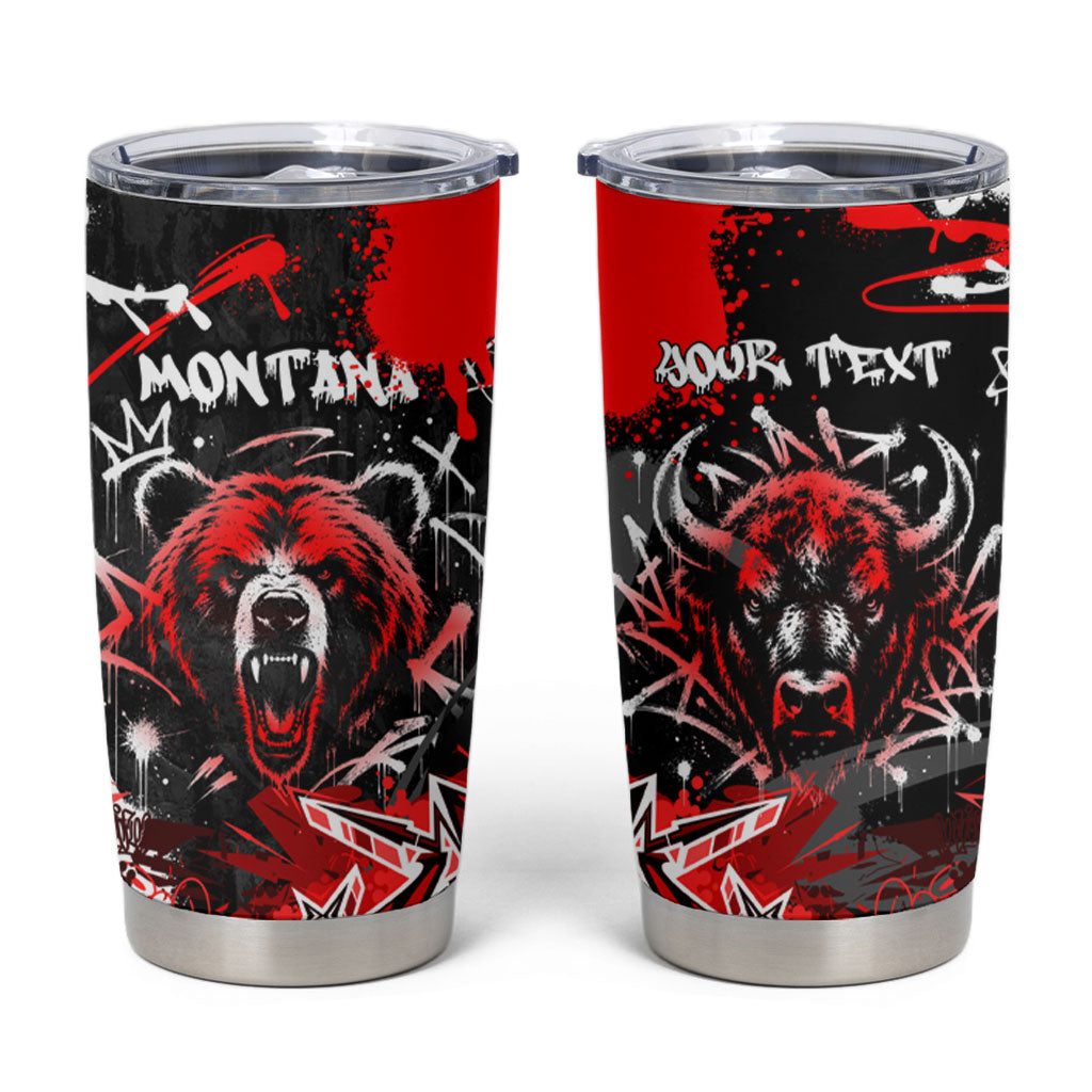 Personalized Montana Grizzly Bear and Bison Tumbler Cup Urban Graffiti Grunge Paint Splatter